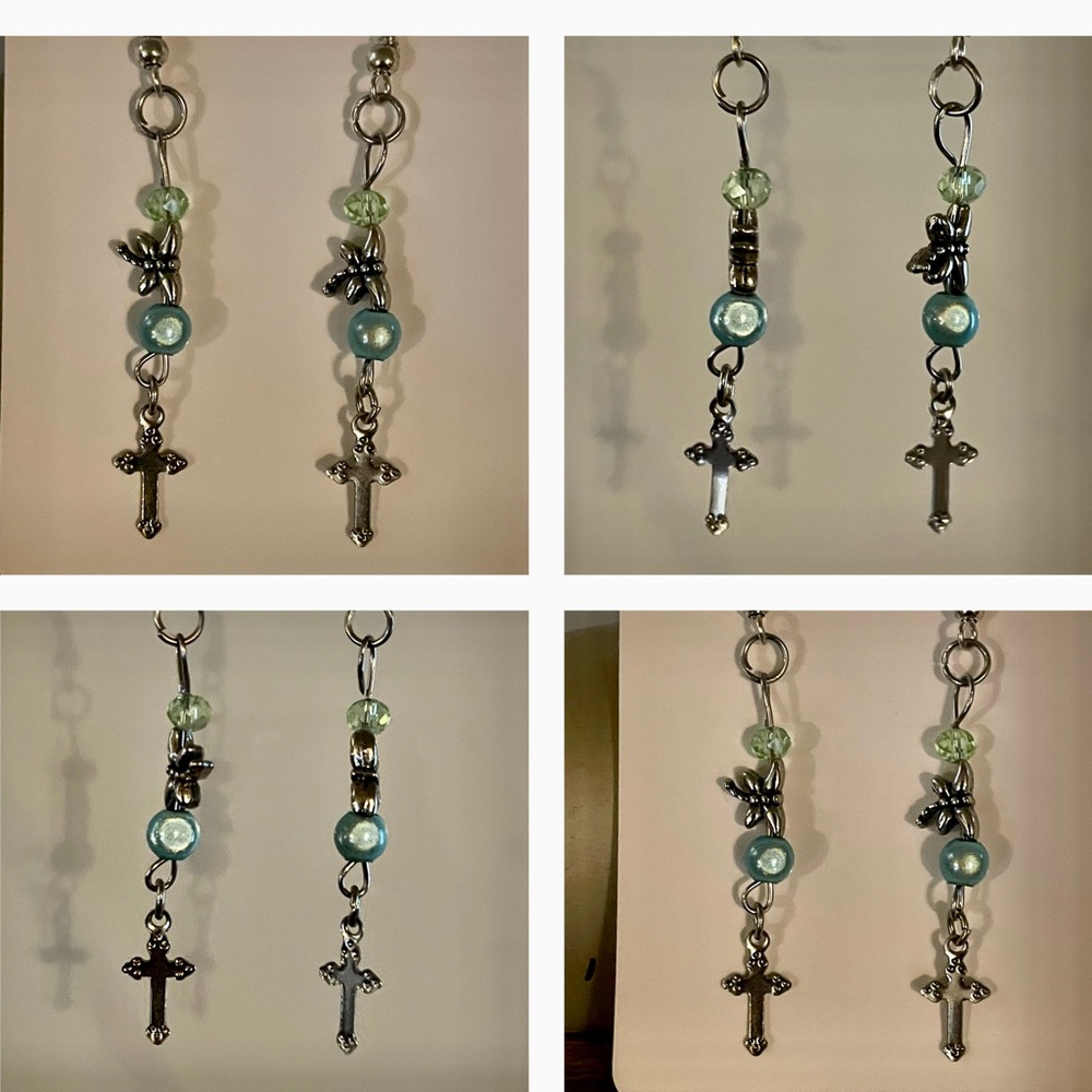 Girls Sliver Cross, with Dragonfly Earring’s (NWT)